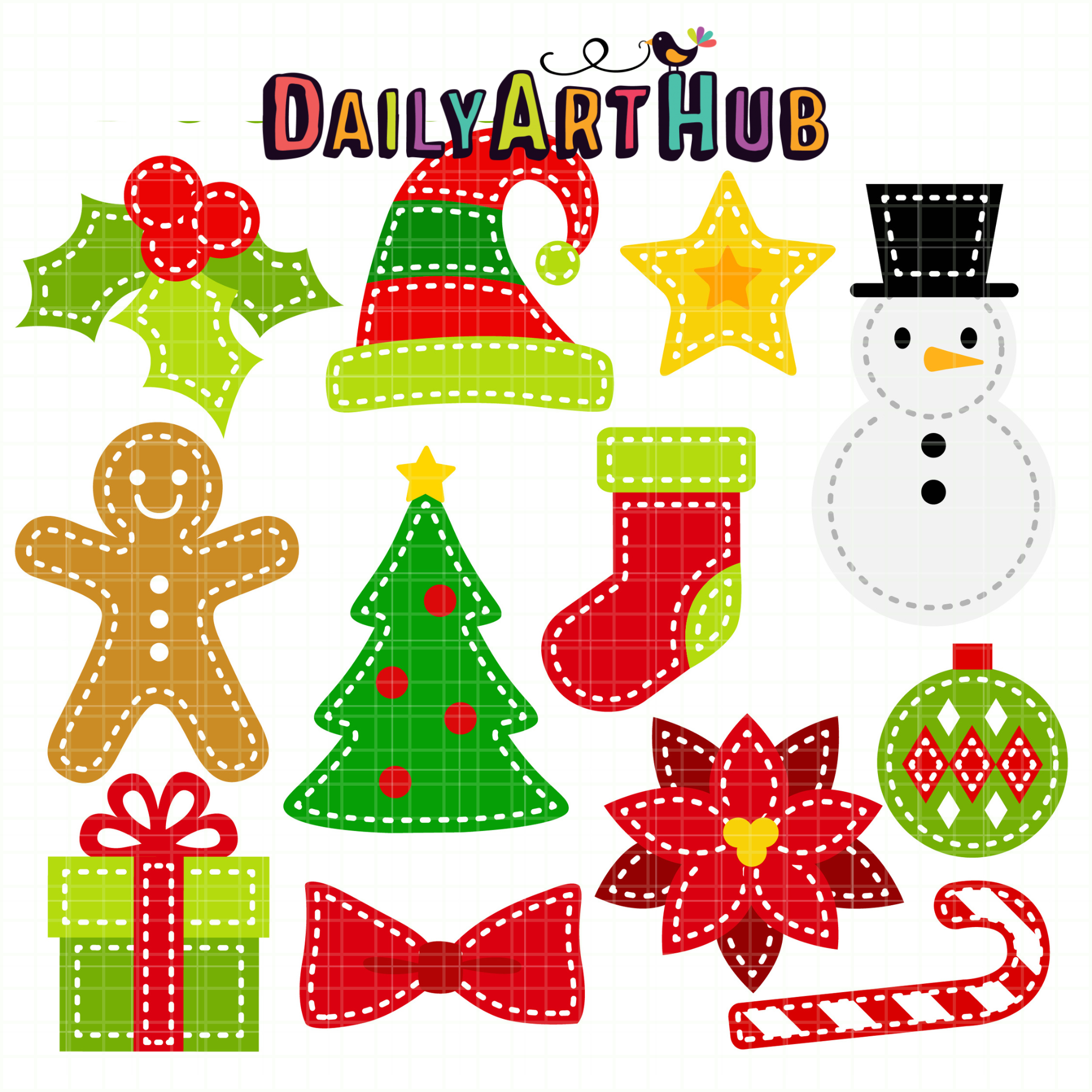 stitched christmas clip art set – daily art hub // graphics
